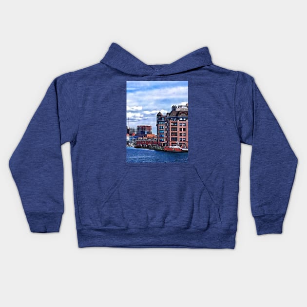 Boston MA - Fire Boat Docked in Boston Inner Harbor Kids Hoodie by SusanSavad